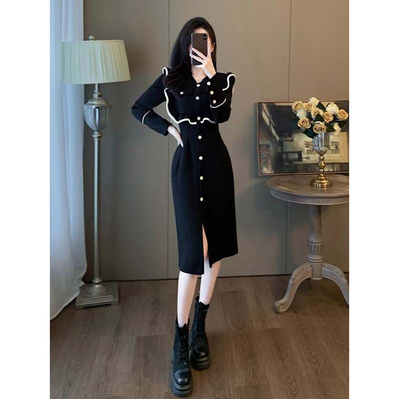 Autumn Slimming Elegant Niche Design High-end Fashionable Youthful Dress Long Sleeve Draped Dress for Women