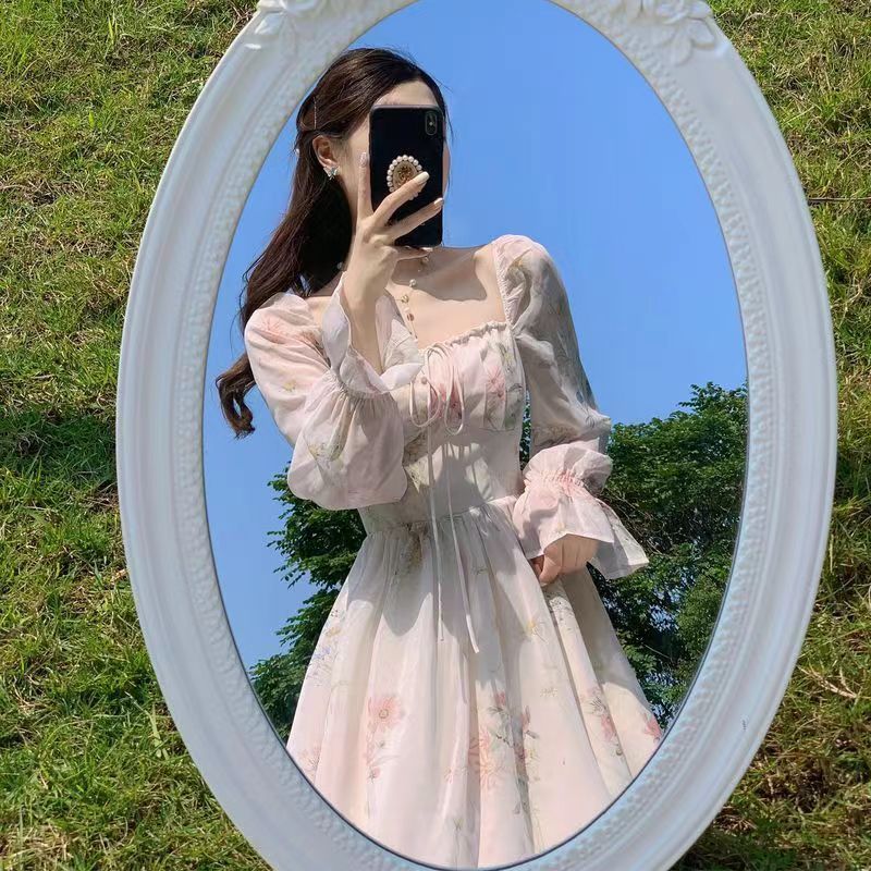 Vacation Style Floral Chiffon Dress Fairy Super Fairy Mori Style Gentle Sweet Tea Break French First Love Dress Long Dress