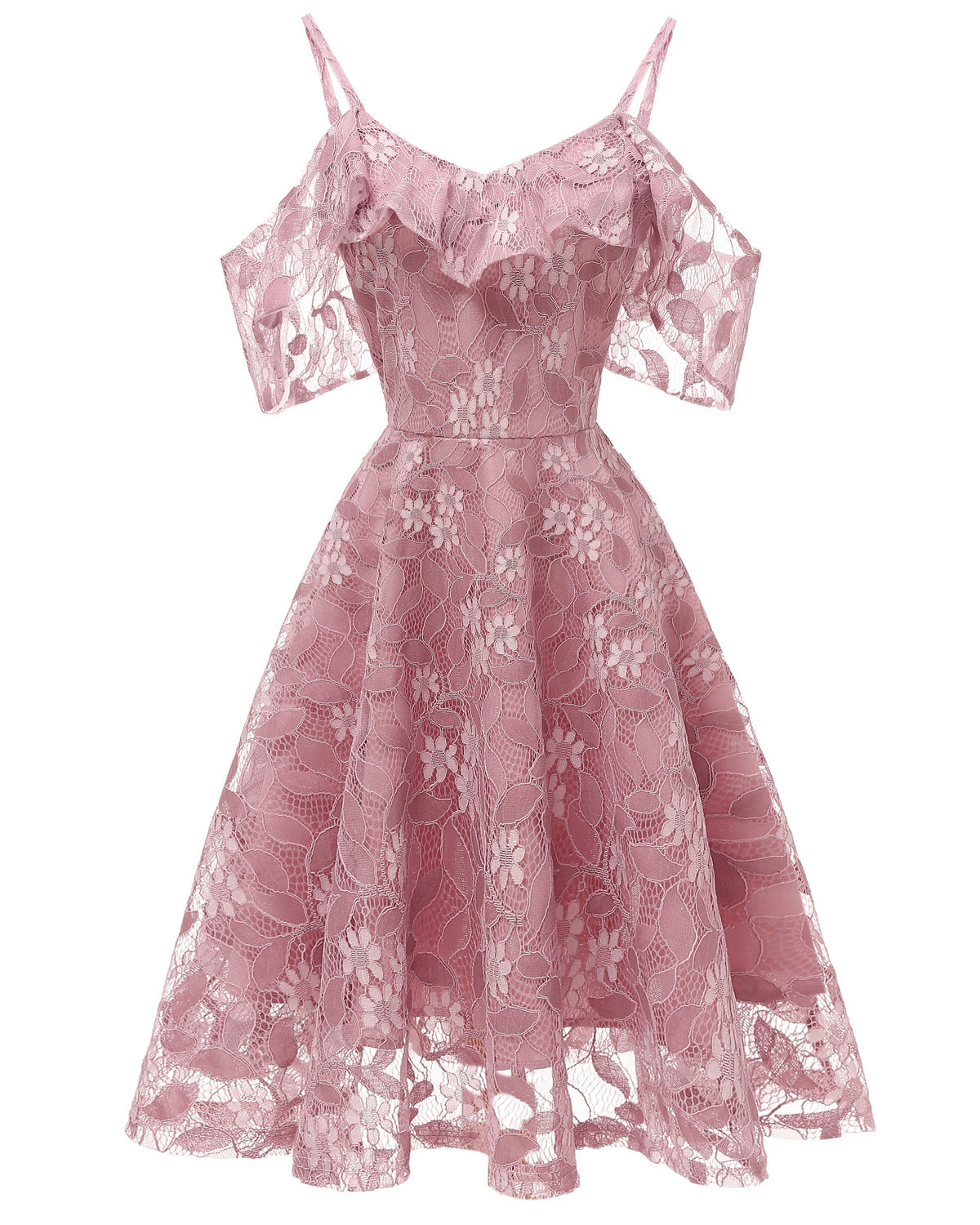 Lace Spaghetti Strap Flutter Sleeve Dress, 2025 Summer New Arrival Slim Fit Flared Sexy A-Line Dress for Women