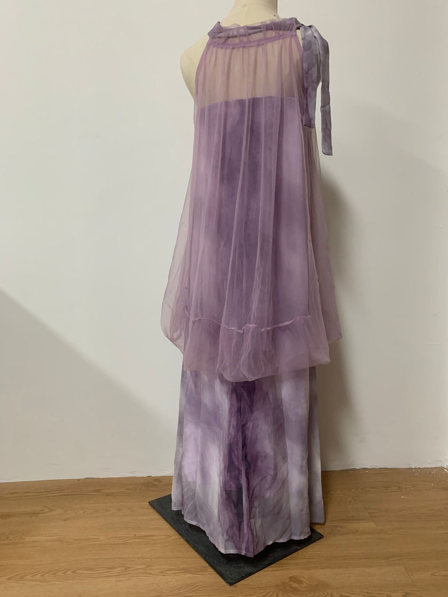 Light Raspberry Powder Jacquard Mesh Halter Fake Two Pieces Dress High Sense Morning Gowns Sleeveless Skirt
