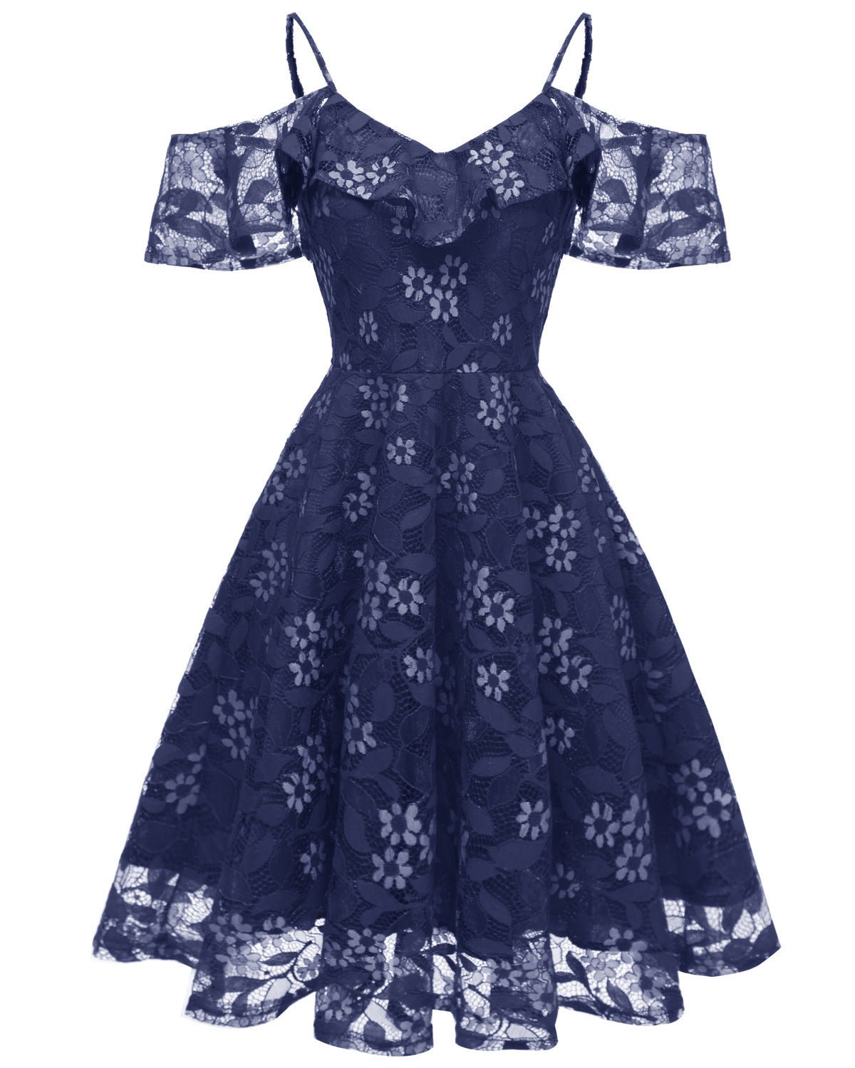 Lace Spaghetti Strap Flutter Sleeve Dress, 2025 Summer New Arrival Slim Fit Flared Sexy A-Line Dress for Women