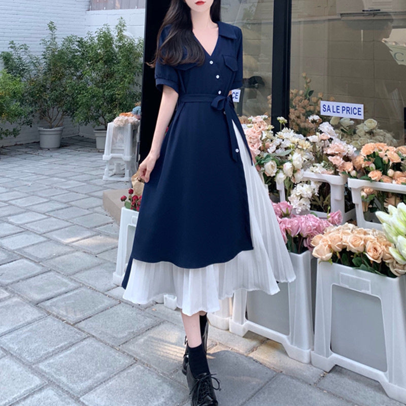 French Minority Design Sense Slim-Fit Dress Female Summer plus Size Irregular Elegant Hepburn Style A- line Dress