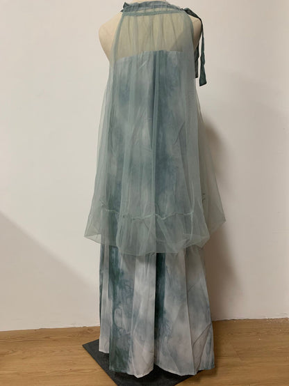 Light Raspberry Powder Jacquard Mesh Halter Fake Two Pieces Dress High Sense Morning Gowns Sleeveless Skirt