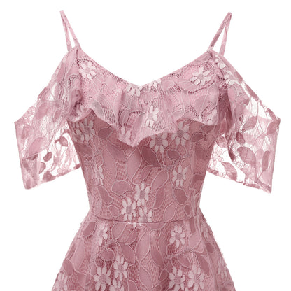 Lace Spaghetti Strap Flutter Sleeve Dress, 2025 Summer New Arrival Slim Fit Flared Sexy A-Line Dress for Women