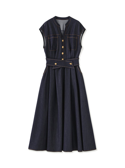 Light Mature Retro Hong Kong Style Elegant Slim Fit Tank Dress Ice Silk Cotton Denim Skirt
