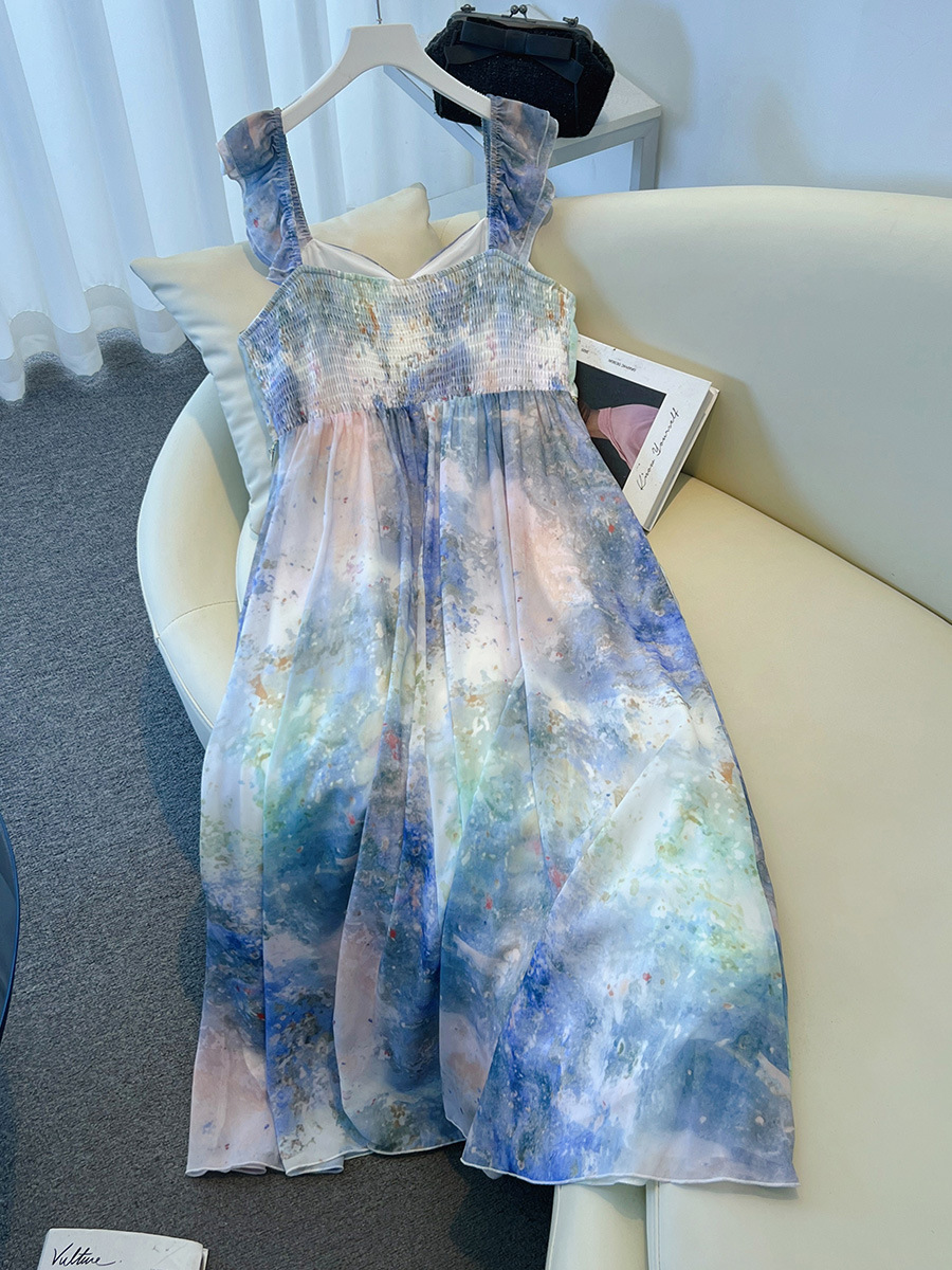 65-175kg Plus Size Women's Clothing for Chubby Sisters Gradient Strap Dress Summer New Style Elegant Sweet