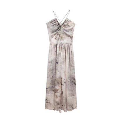 Sweet and Spicy Girl Floral Strap Dress Fairy Summer Dress Beach Vacation Backless Sexy Elegant Waist-Cinching Long Dress