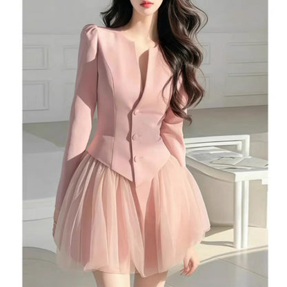 Petite Fragrance Noble Elegance Suit for Women - 2025 Spring New Collection Waist-Cinching Cardigan with Chiffon Skirt Two-Piece Set