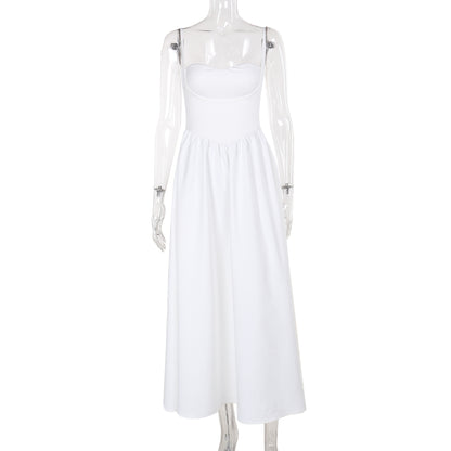 Patchwork Chest-Flattering Sling Dress Hot Girl Sexy Deep V Long Mop Dress