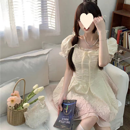 Sweet Gradient Princess Puffy Dress Summer New French Style Petite Waist Slimming Pure Desire