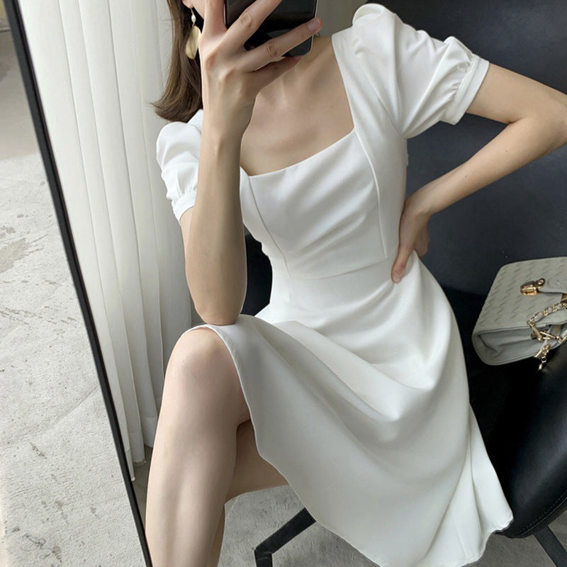 Dress Summer New Ins Tea Dress Elegant Boat-Neck Overknee Long Hepburn Style Little Black Dress