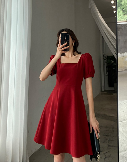 Dress Summer New Ins Tea Dress Elegant Boat-Neck Overknee Long Hepburn Style Little Black Dress