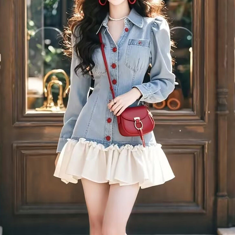2025 Spring's Hottest Trend: High-End and Stunning Denim Patchwork Short Dress with Elegant and Luxurious Style