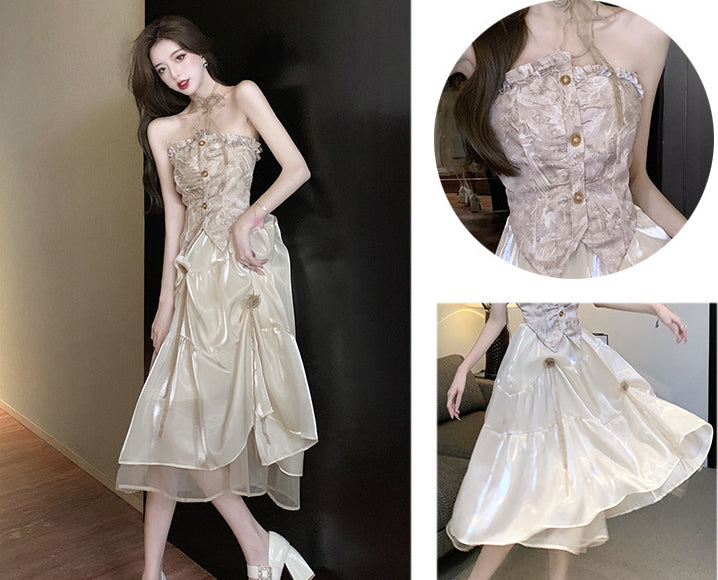 Luxury Women's Party Dress Fashion Designer Summer Temperament Sexy Sleeveless Organza Patchwork Floral Prom Long Vestidos