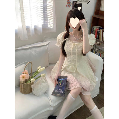 Sweet Gradient Princess Puffy Dress Summer New French Style Petite Waist Slimming Pure Desire