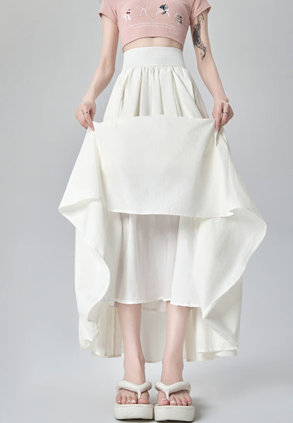 Women's Summer High Waist Maxi Skirt Korean Fashion Pockets Casual Sweet Long A-line Skirts Plain White Black Pink