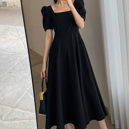 Dress Summer New Ins Tea Dress Elegant Boat-Neck Overknee Long Hepburn Style Little Black Dress