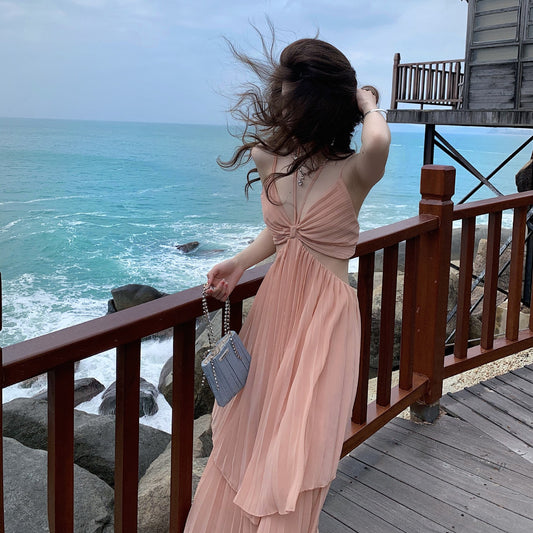 Sexy French Style Dress High-Grade Backless Pure Desire Style Socialite Temperament Seaside Vacation Skirt