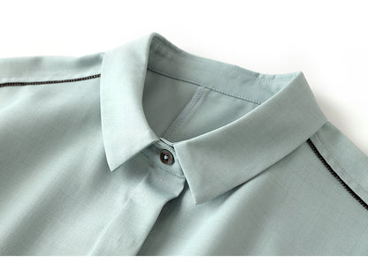 Polo Collar Contrast Color Braid Shoulder Sleeve Single Row Hidden Hook Waist Slimming Dress