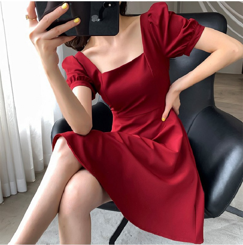 Dress Summer New Ins Tea Dress Elegant Boat-Neck Overknee Long Hepburn Style Little Black Dress