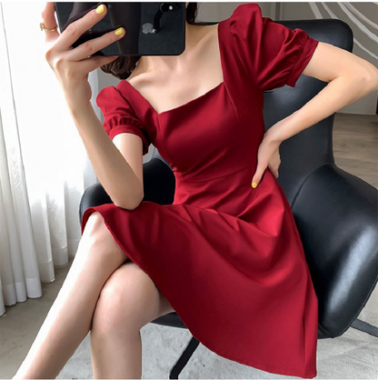 Dress Summer New Ins Tea Dress Elegant Boat-Neck Overknee Long Hepburn Style Little Black Dress