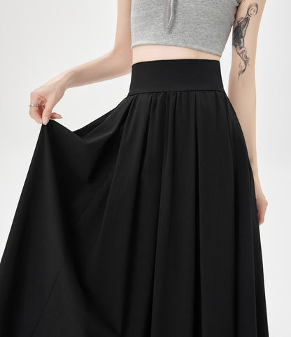 Women's Summer High Waist Maxi Skirt Korean Fashion Pockets Casual Sweet Long A-line Skirts Plain White Black Pink