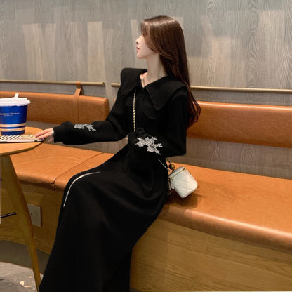 Gray Sweatshirt Dress for Women, Spring and Autumn Fashionable and Stylish, Youthful and Elegant Turn-down Collar Casual Dress