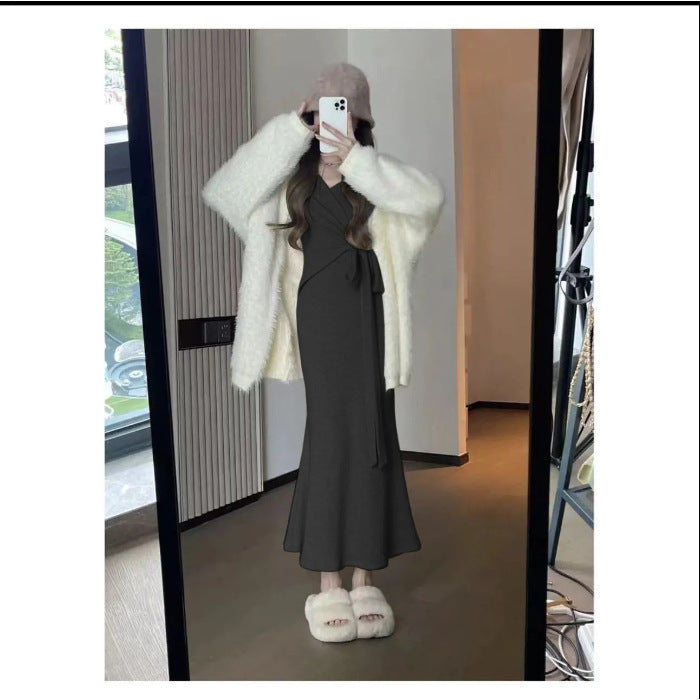 High-End Two-Piece Set Knitted Sweater Dress Autumn Winter 2025 New Women's Winter Long Dress