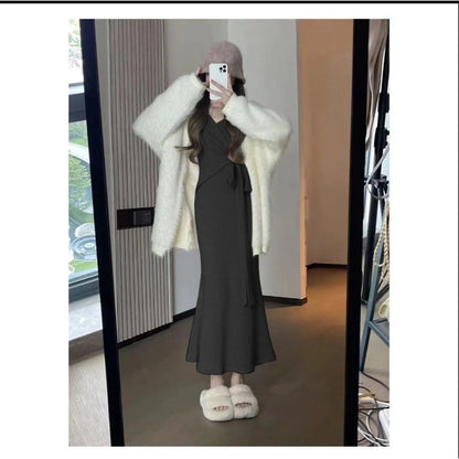 High-End Two-Piece Set Knitted Sweater Dress Autumn Winter 2025 New Women's Winter Long Dress