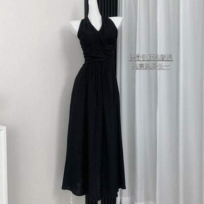 New Niche Design Sense Elegant Slim Black dress Summer New Fashion Waist Small Black Skirt