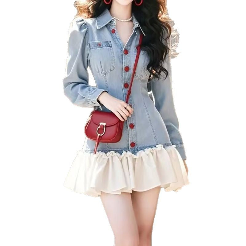 2025 Spring's Hottest Trend: High-End and Stunning Denim Patchwork Short Dress with Elegant and Luxurious Style