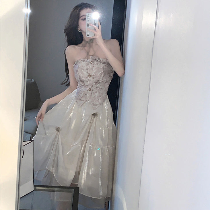 Luxury Women's Party Dress Fashion Designer Summer Temperament Sexy Sleeveless Organza Patchwork Floral Prom Long Vestidos