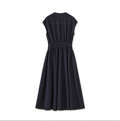 Light Mature Retro Hong Kong Style Elegant Slim Fit Tank Dress Ice Silk Cotton Denim Skirt