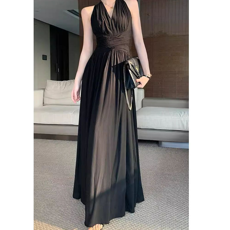 New Niche Design Sense Elegant Slim Black dress Summer New Fashion Waist Small Black Skirt