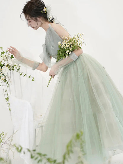 Evening Dress Green Light Luxury Niche High-end Elegant Princess Puffy Dress Fairy-like