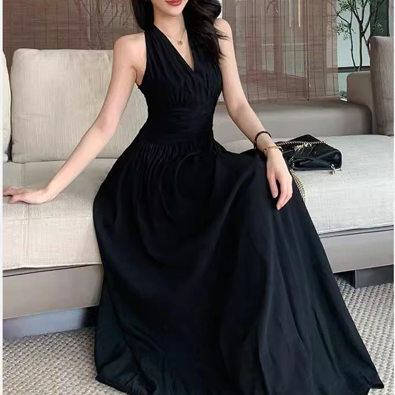 New Niche Design Sense Elegant Slim Black dress Summer New Fashion Waist Small Black Skirt