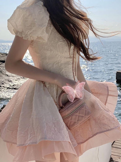 Sweet Gradient Princess Puffy Dress Summer New French Style Petite Waist Slimming Pure Desire
