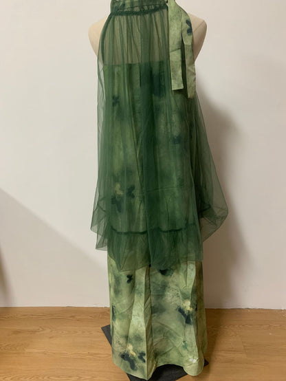 Light Raspberry Powder Jacquard Mesh Halter Fake Two Pieces Dress High Sense Morning Gowns Sleeveless Skirt