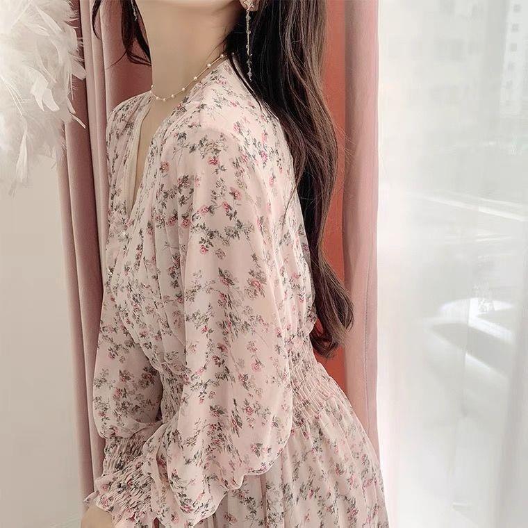 Artistic Style Floral Skirt Chiffon Dress Long Skirt Spring New Korean Style Fairy Dress Ruffled Large Swing Skirt