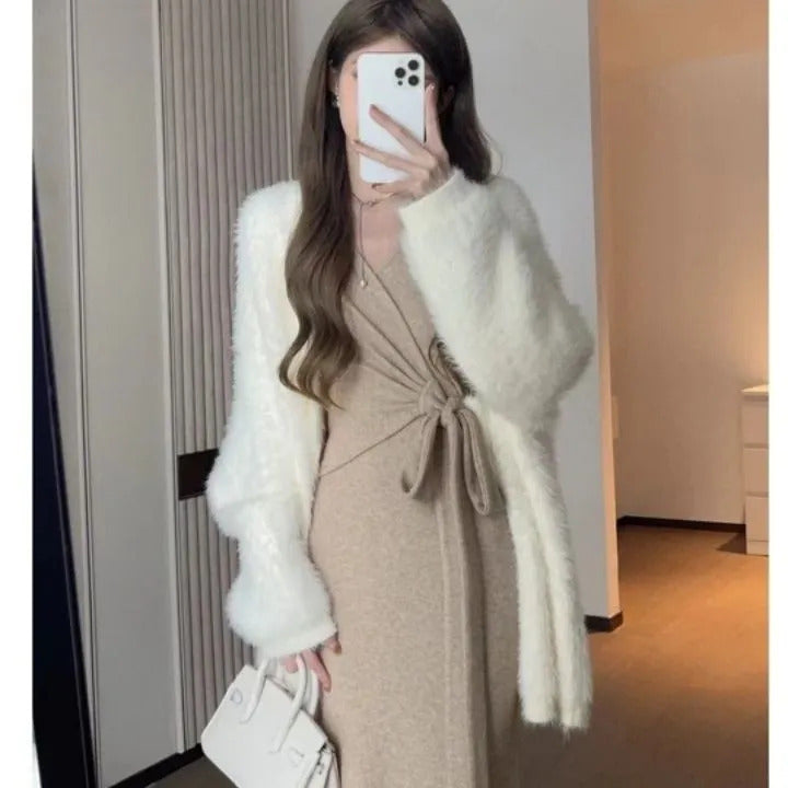 High-End Two-Piece Set Knitted Sweater Dress Autumn Winter 2025 New Women's Winter Long Dress