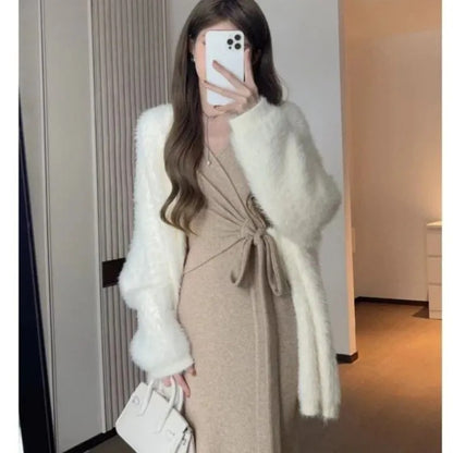 High-End Two-Piece Set Knitted Sweater Dress Autumn Winter 2025 New Women's Winter Long Dress
