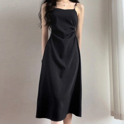 Black Camisole Dress Women's Summer 2025 New Waist Slimming High Sense Elegant Hepburn Style Black Dress