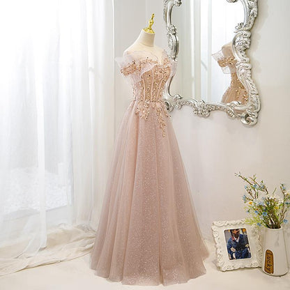 Off-Shoulder Pink Evening Dress High-End 2025 Spring Host Banquet Elegant Socialite Engagement Party Dress