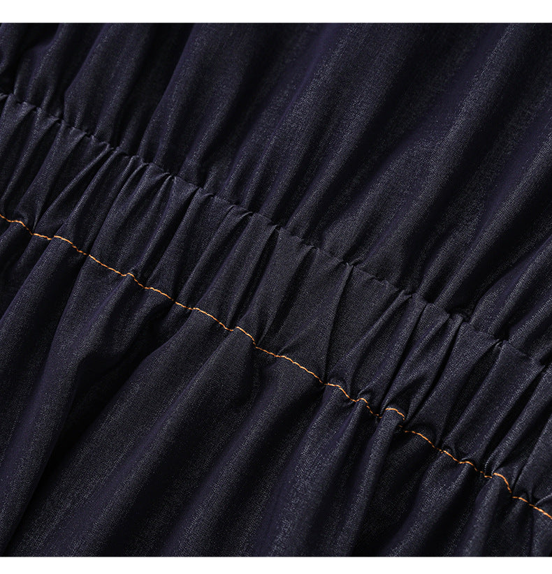 Light Mature Retro Hong Kong Style Elegant Slim Fit Tank Dress Ice Silk Cotton Denim Skirt