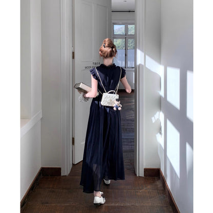 Ruffled Hem Navy Blue Dress