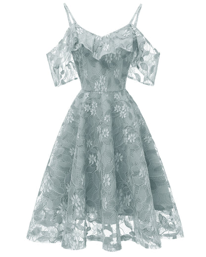 Lace Spaghetti Strap Flutter Sleeve Dress, 2025 Summer New Arrival Slim Fit Flared Sexy A-Line Dress for Women