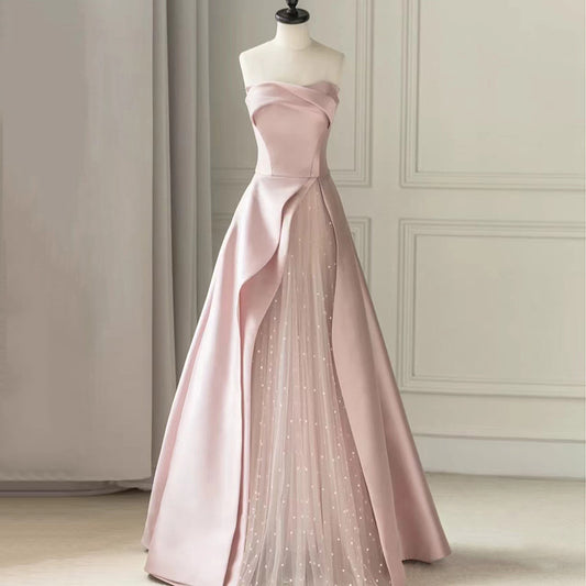 Pink Bra Evening Dress Ladies Banquet Toast Dress Adult Party Host Senior Sense Engagement Dress