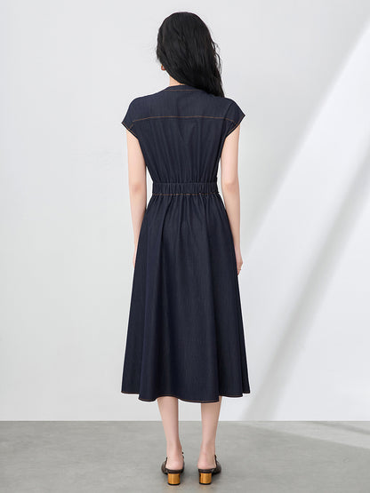 Light Mature Retro Hong Kong Style Elegant Slim Fit Tank Dress Ice Silk Cotton Denim Skirt