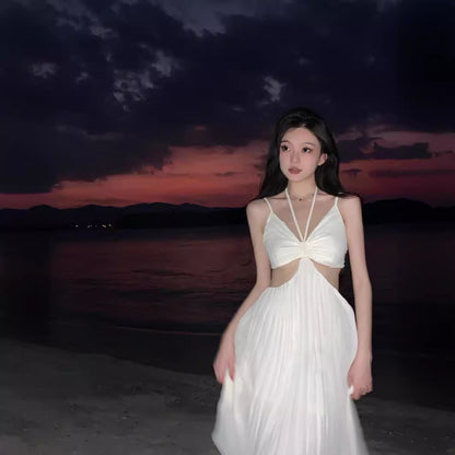 Sexy French Style Dress High-Grade Backless Pure Desire Style Socialite Temperament Seaside Vacation Skirt