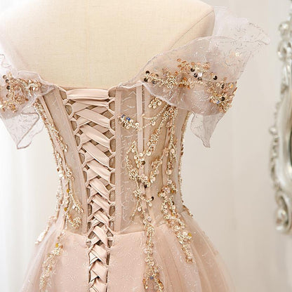 Off-Shoulder Pink Evening Dress High-End 2025 Spring Host Banquet Elegant Socialite Engagement Party Dress